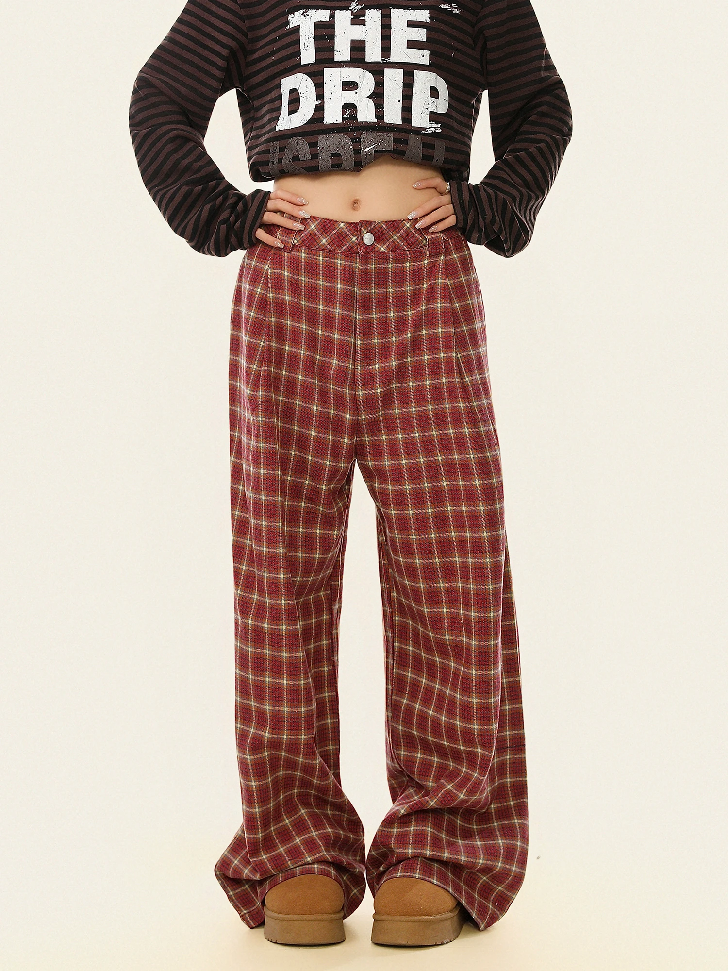 

Женские повседневные брюки американского дизайна с широкими штанинами, свободные прямые брюки-палаццо, универсальные, длинные, с пэчворком