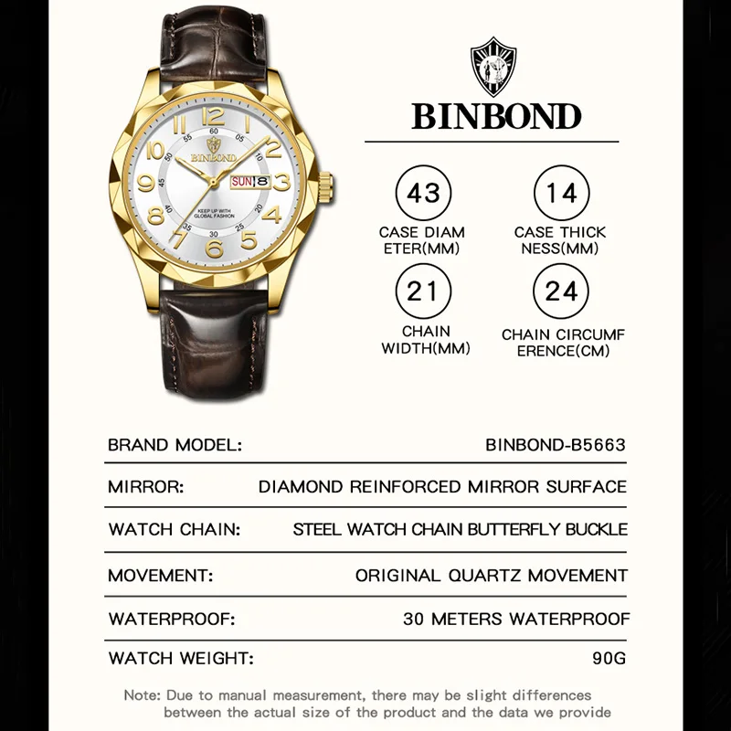 BINBOND модные брендовые новые мужские повседневные спортивные часы для мужчин кварцевые часы с кожаным ремешком высшего класса водонепроницаемые деловые мужские часы