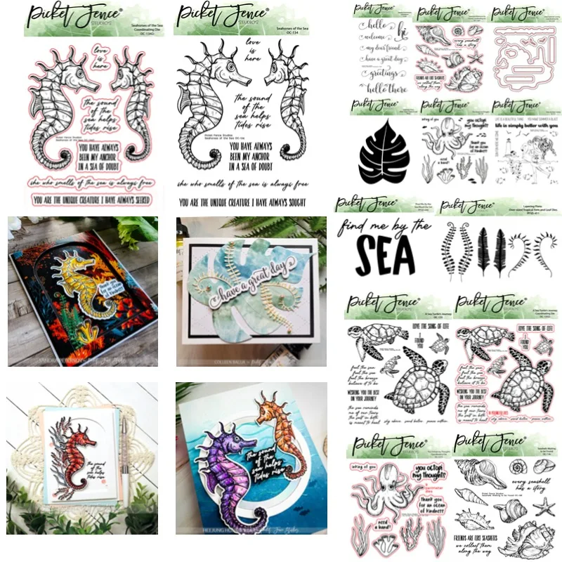 Seahorse Seahorses Turtle Octopi Seashells Dad Mom Metal Cutting Dies Stamp Stencil Scrapbooking Diary Embossing Diy Greeting