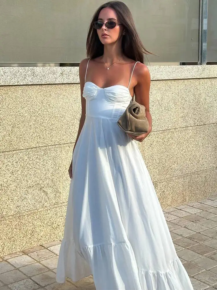 

Soild Suspender Women Street Casual Loose Sexy Off Shoulder Sleeveless Maxi Vacation Party Beach Long Dress