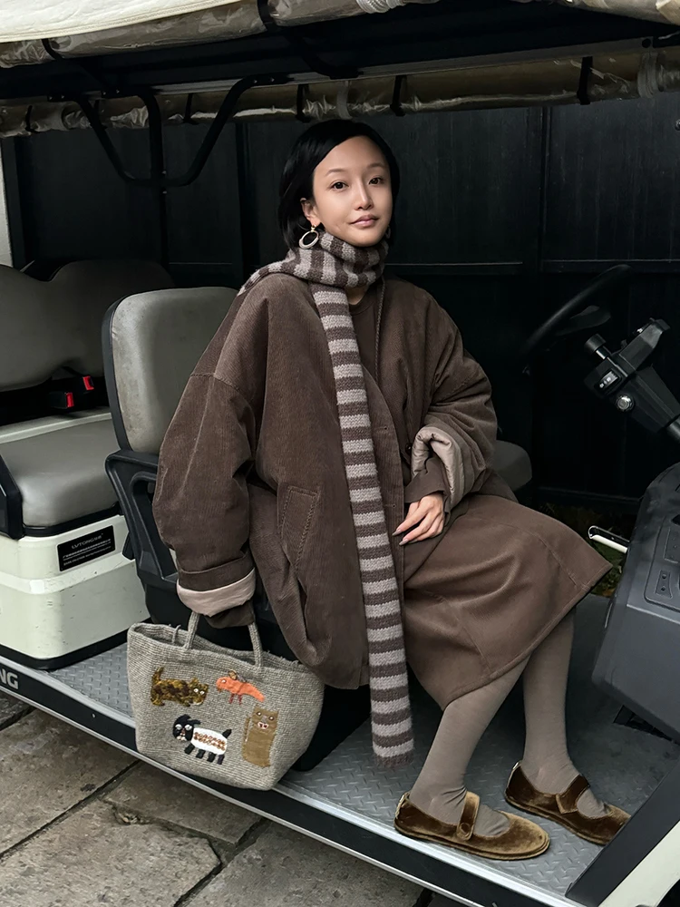 

Женское модное зимнее пальто Owi из вельвета с хлопковой подкладкой, свободного кроя, с V-образным вырезом на плечах, повседневная верхняя одежда