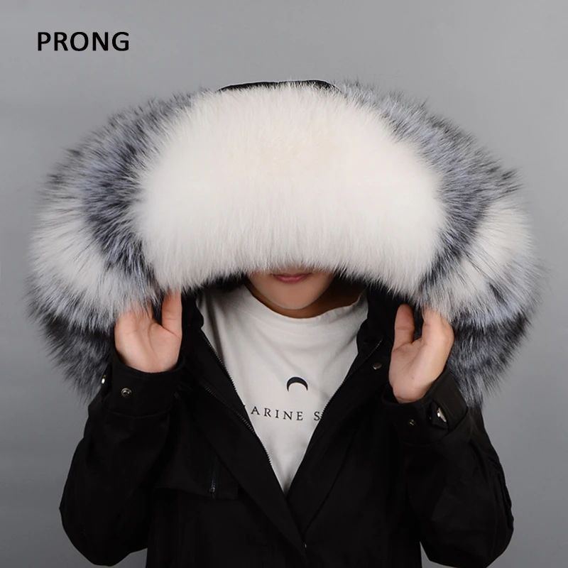 Large Size Fur Collar Real Fox Fur Collar For Women Coat Jacket Hat Striped Winter Ladies Scarf Shawl Femal Neck Cap Warm Collar