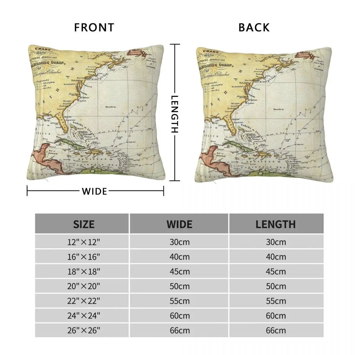 Christopher Columbus Voyage Map Pillowcase Polyester Linen Velvet Printed Zip Decorative Sofa Seater Cushion Cover