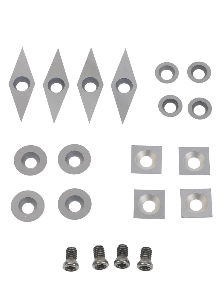 20pcs Carbide Cutter Inserts Set for Wood Lathe Tools Including Four Different Carbide Shapes for Woodworking Applications