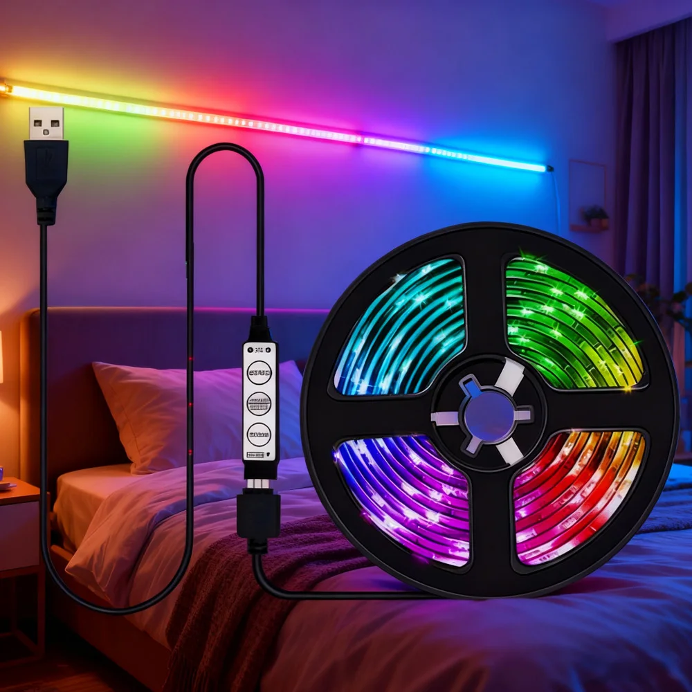 

USB LED Strip Light 5V SMD5050 3 Key Control RGB Flexible waterproof LED Lamp Tape RGB TV Background Light Party Decor Lighting