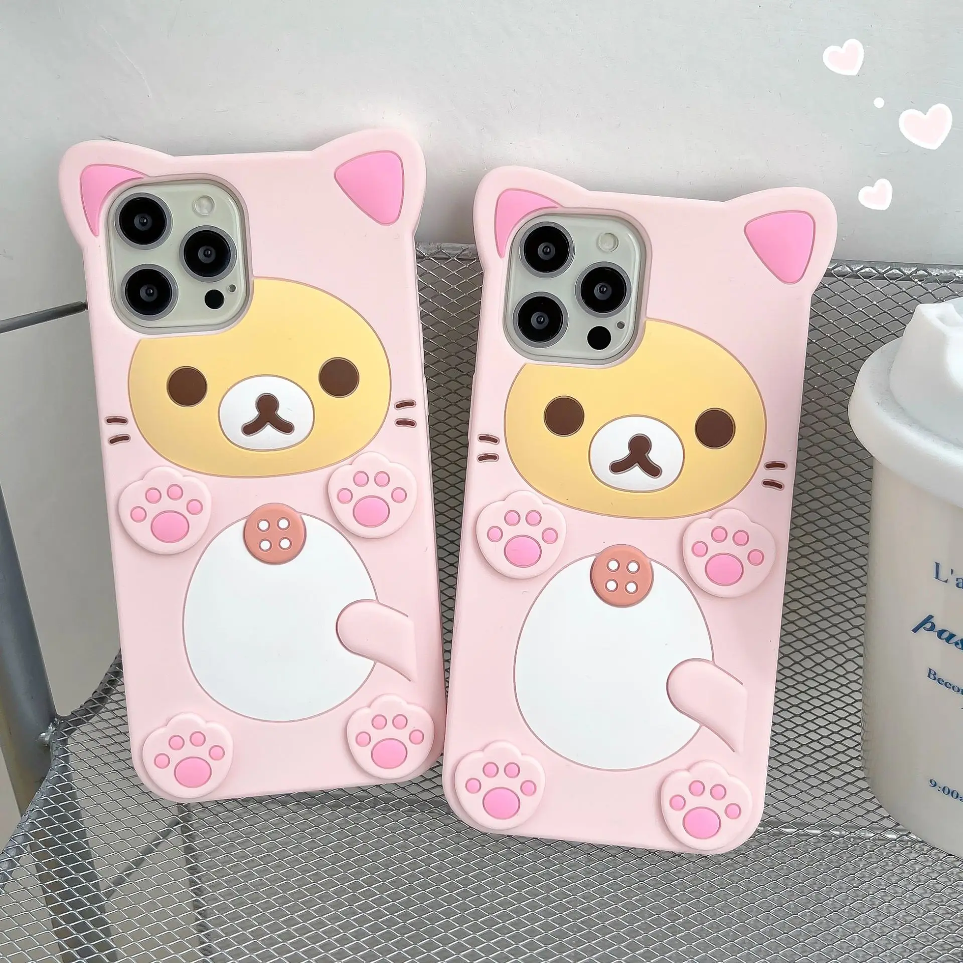 Rilakkuma gato oso funda suave de silicona para iPhone16 15 14 13 12 11 Pro Max 3D dibujos animados Anti-caída a prueba de golpes funda suave