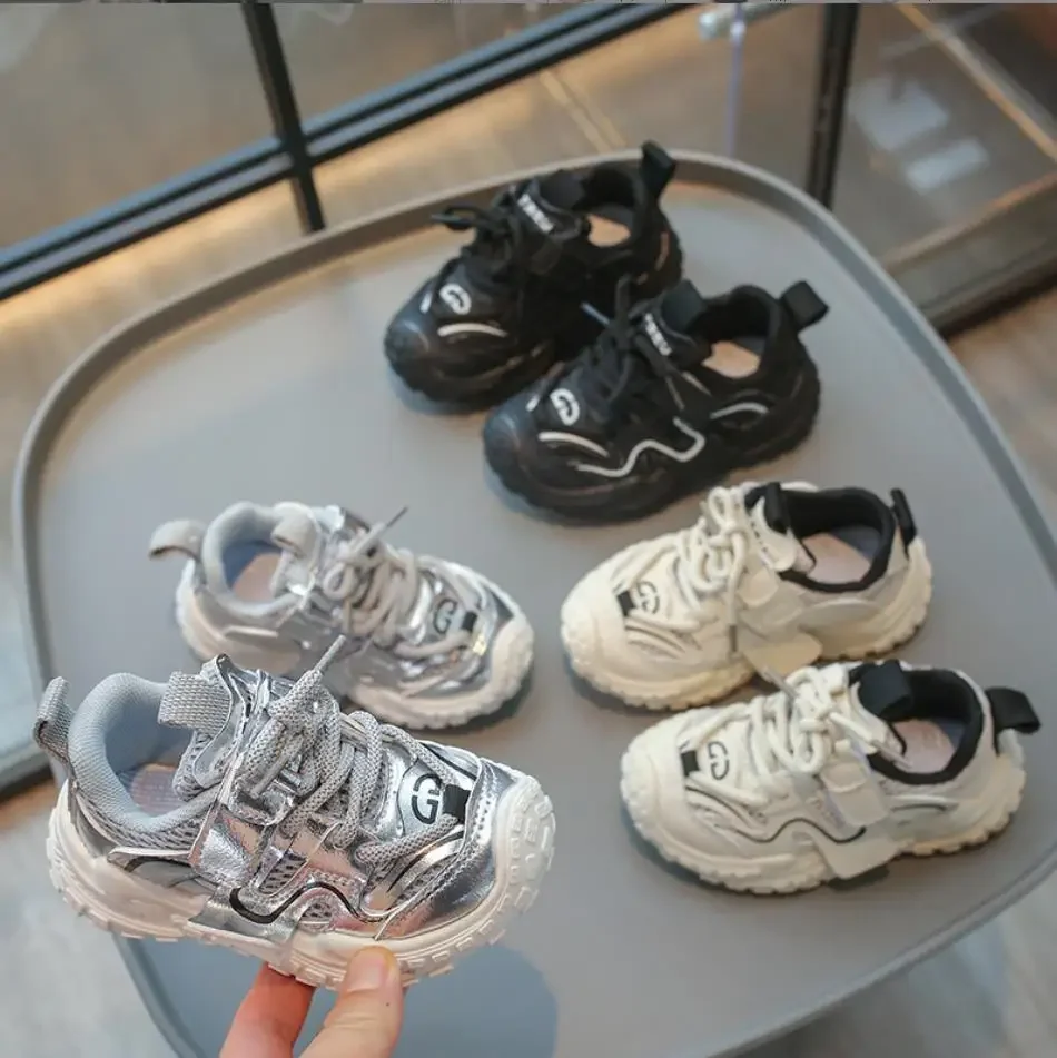 Handsome Boys Sneakers 2024 Spring Autumn Children Solid Colour Breathable Comfortable Running Shoes Girls Sports Casual Shoe