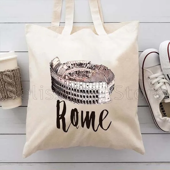 نيويورك باريس لندن روما سيتي طباعة المرأة مدرسة رسول حقائب الكتف السيدات حقيبة يد سعة كبيرة حقائب قماش عادية