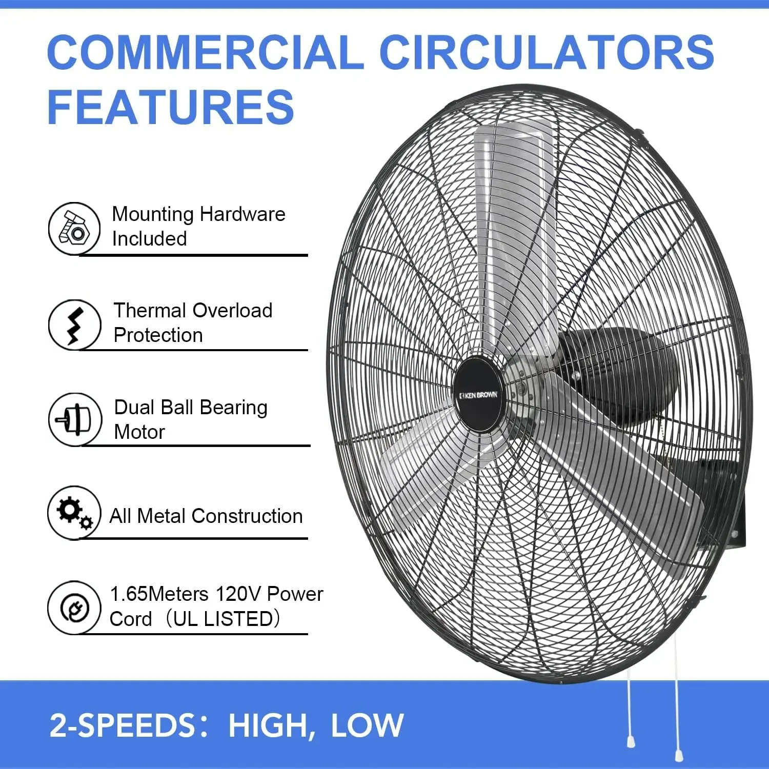 30 Inch Industrial Oscillating Wall Mount Fan 9500CFM,Heavy Duty Metal,High Velocity,2 Speed,Black