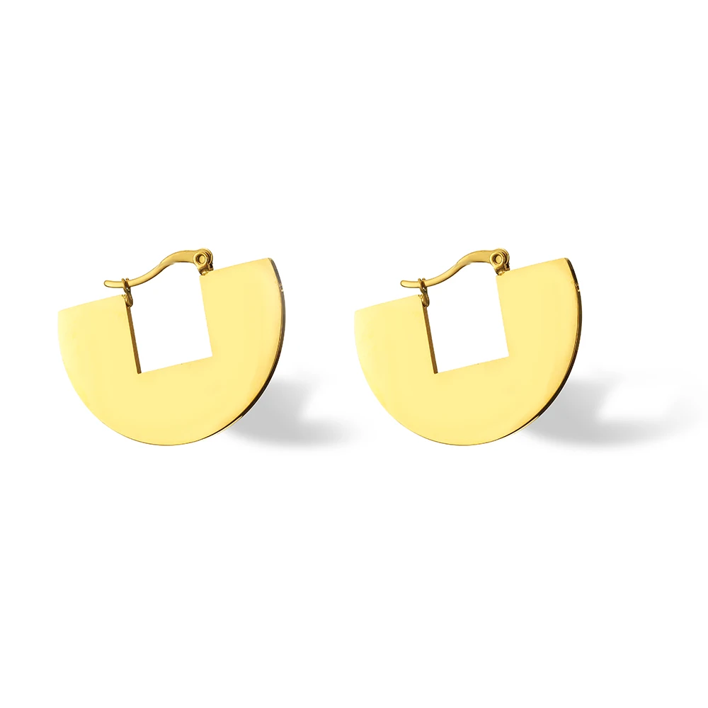 NEWBUY Simple Design Geometric Shape Hoop Earrings For Women Gold Color Stainless Steel Earring Femme Bijoux