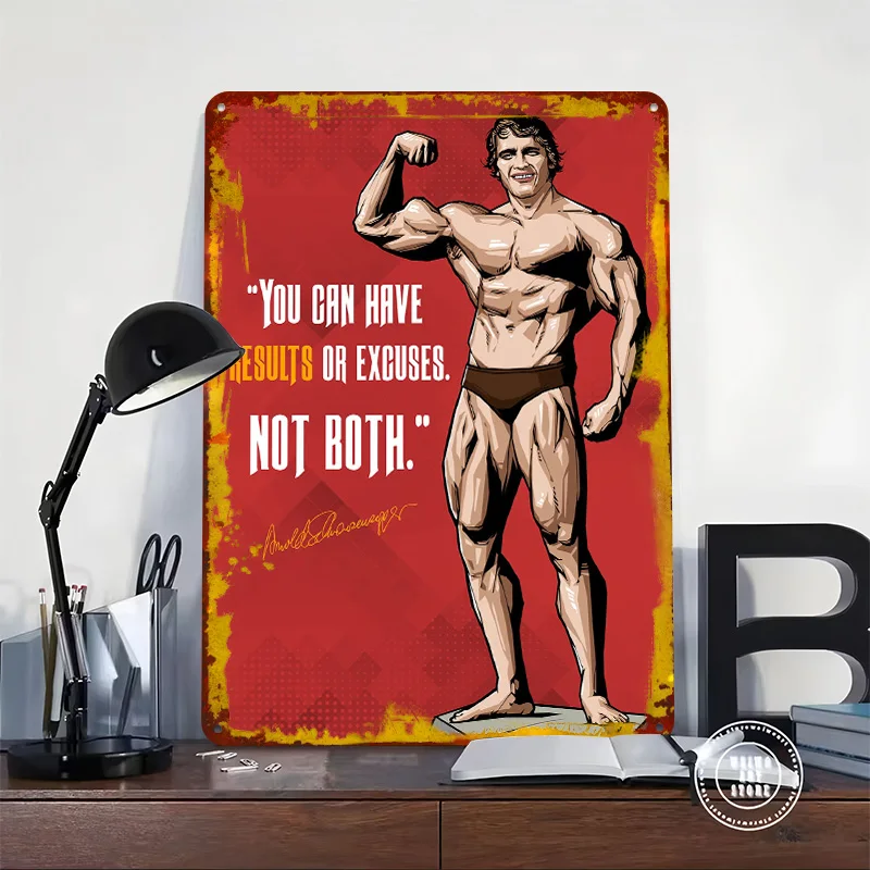 Arnold Fitness Quotes Printed Poster Customized Retro Wall Art Vintage Metal Tin Signs for Home Gamer Room Decoration Cozy Decor