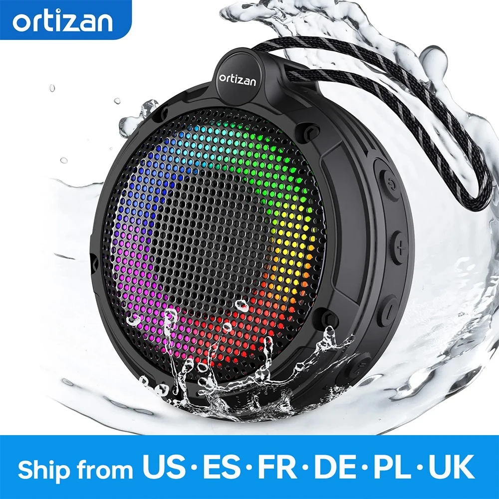 Ortizan S3 Bluetooth Speaker with RGB Light, IPX7 Waterproof Portable Shower Speaker w/HD Sound, TWO Pairing, Bass,24H Playtime