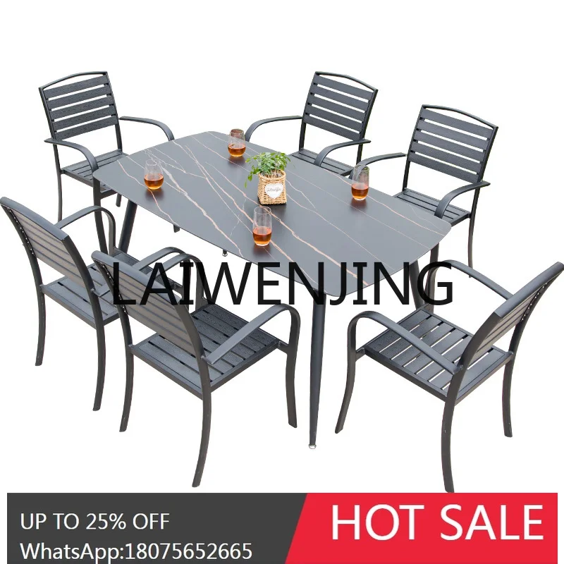RWJ Outdoor Stone Plate Plastic Wood Courtyard Hotel Iron Plastic Wood Outdoor Desk-Chair Outdoor Balcony