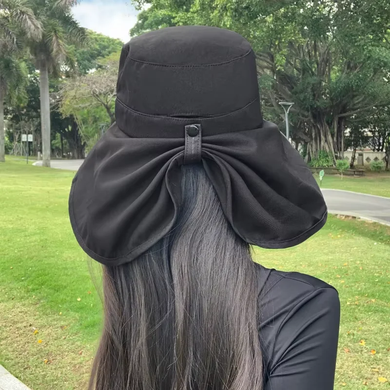 Wide Brim Sun Hat Women Anti-UV  Outdoor Hiking Fisherman Cap Fold Summer Beach Hat Neck  Sun Visors