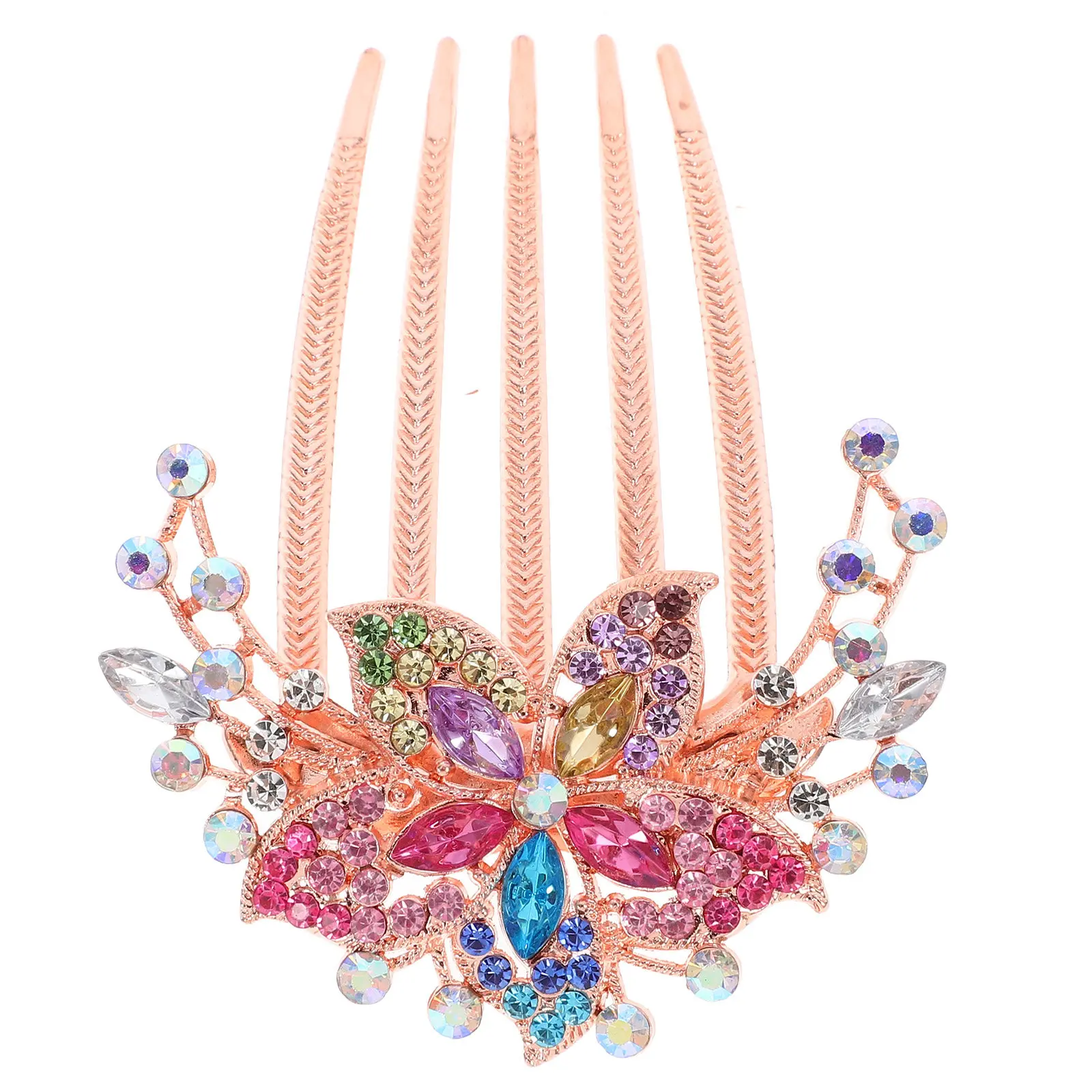 

Five Tooth Rhinestone Hair Comb Crystal Flower Hair Insert Comb for Women Bridal Wedding Party Decorative Accessories