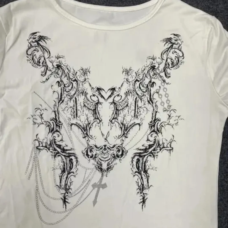 

American Retro Harajuku Streetwear Punk Pattern Printed Women's Top Fashionable Goth Versatile Classic Slim Long Sleeved T-shirt