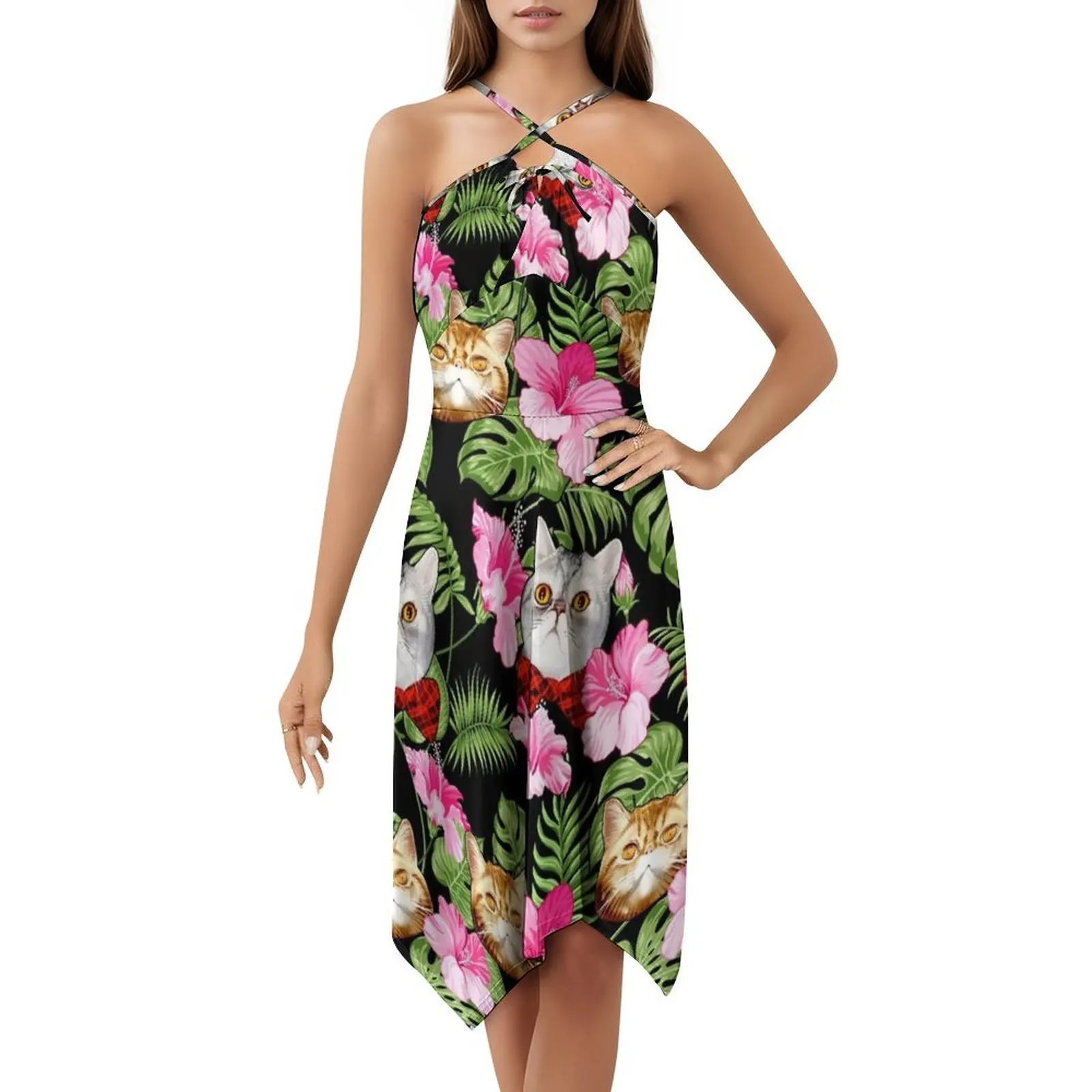 من البيض واليقطين فستان الحفلات النسائية ملابس الشارع الشهير ملابس النادي المطبوعة العصرية للإناث فستان القطط الأزهار هاواي للفتيات