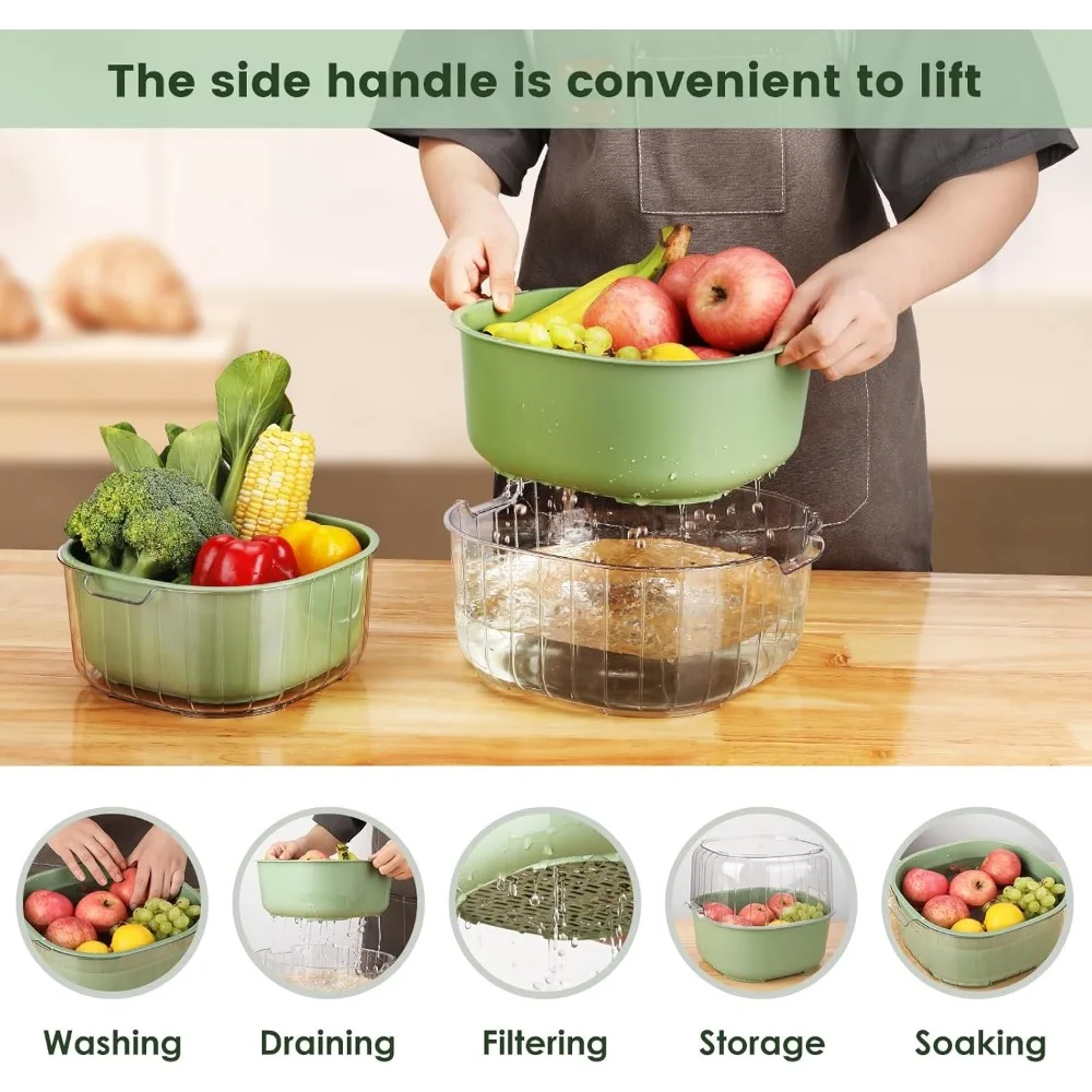 Filtri e sottolini grandi da 8,2 litri, 3 set di filtri in plastica 2 in 1 a doppio strato per cucina, frutta e verdura senza BPA