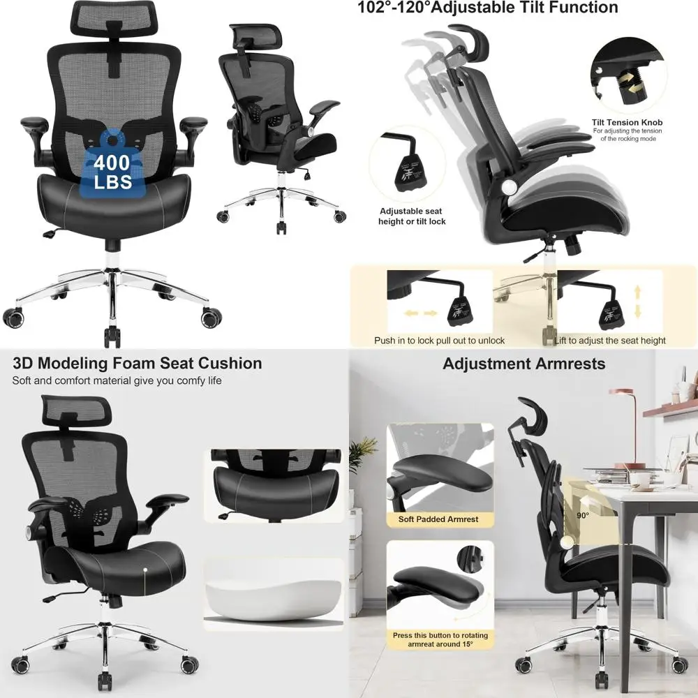 كرسي مكتب مريح عالي التحمل للكبيرة والطويلة، سعة 400 رطل مع وسادة إسفنجية مريحة ثلاثية الأبعاد للاستخدام المنزلي والمكتبي #1