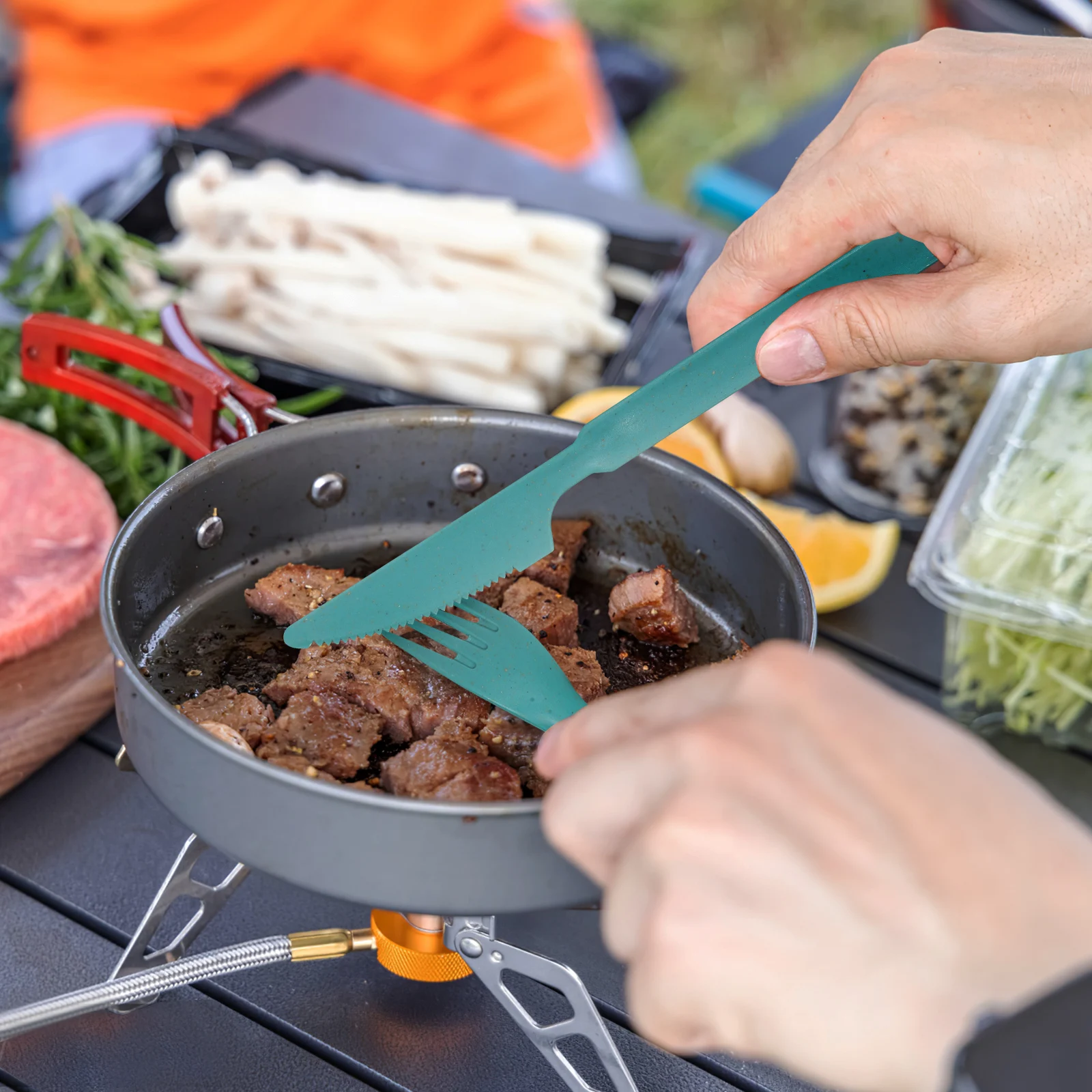 

Cyan Tableware Set Unbreakable Reusable Travel Cutlery Case Dinner Plate Set for Picnic Outdoor Kitchen Supplies