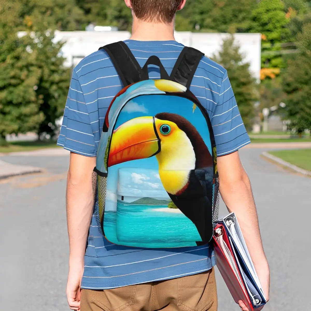 Vibrant Tropical Parrot Toco Toucan Realistic Backpack Student BookBag Children School Bag Laptop Shoulder Bags for Men Women