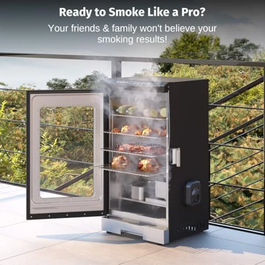 30 مدخن كهربائي للاستخدام في الهواء الطلق مسبار اللحوم المدمج حتى 6 × تدخين أطول على محمل شرائح جانبي واحد لـ S غير منقطع