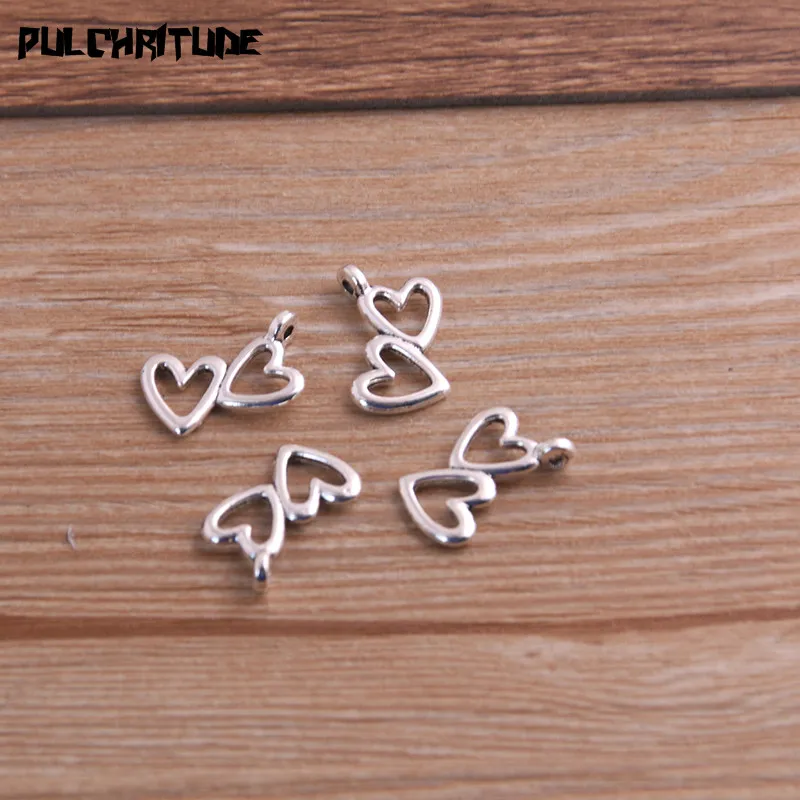 30pcs 10*16mm Ancient color Metal Zinc Alloy Double Herat Charms Fit Jewelry Love Pendant Charms Makings