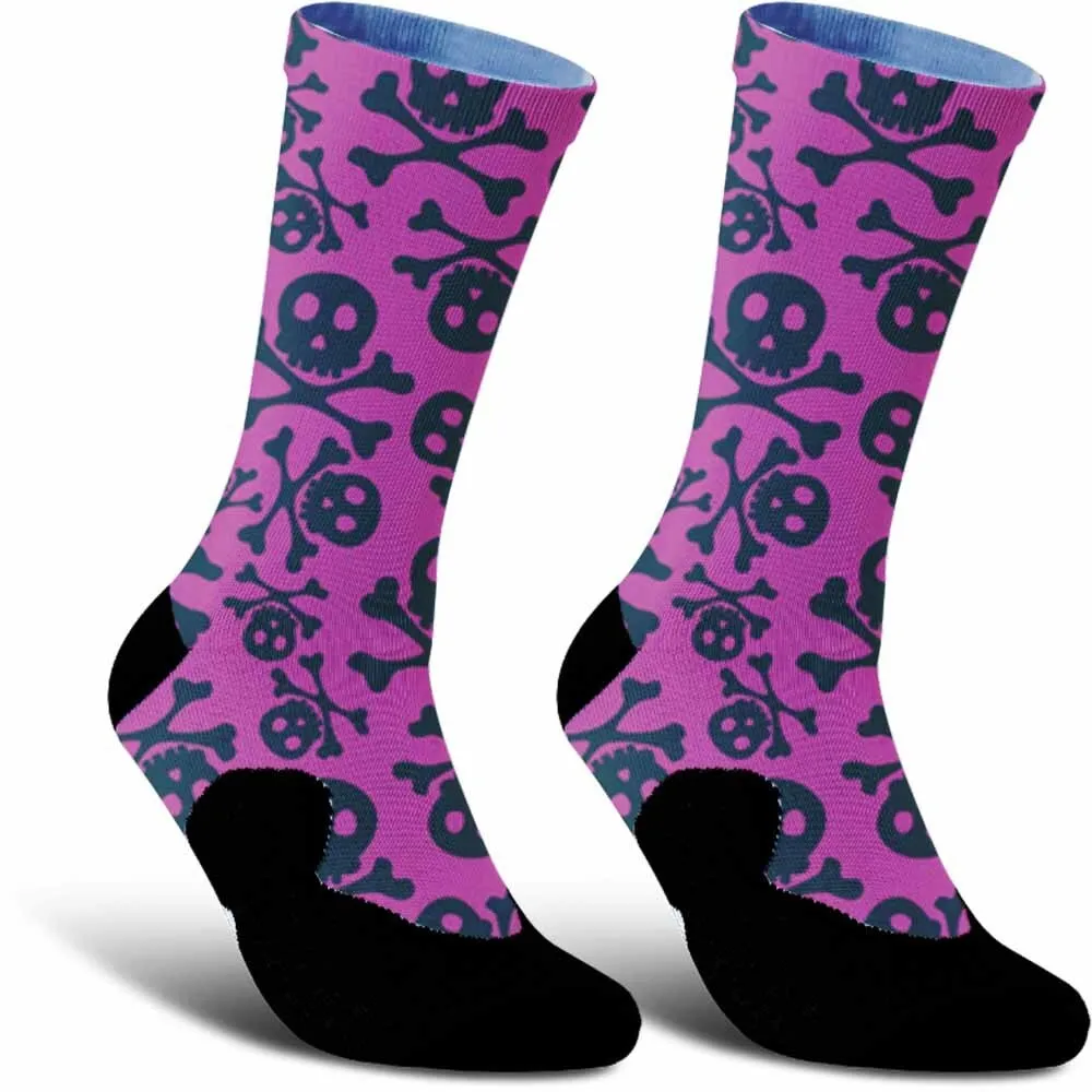 Black purple death skull pattern sports cycling socks, fashionable trend, unisex,sweat absorbing,durable,breathable,bicycle gift