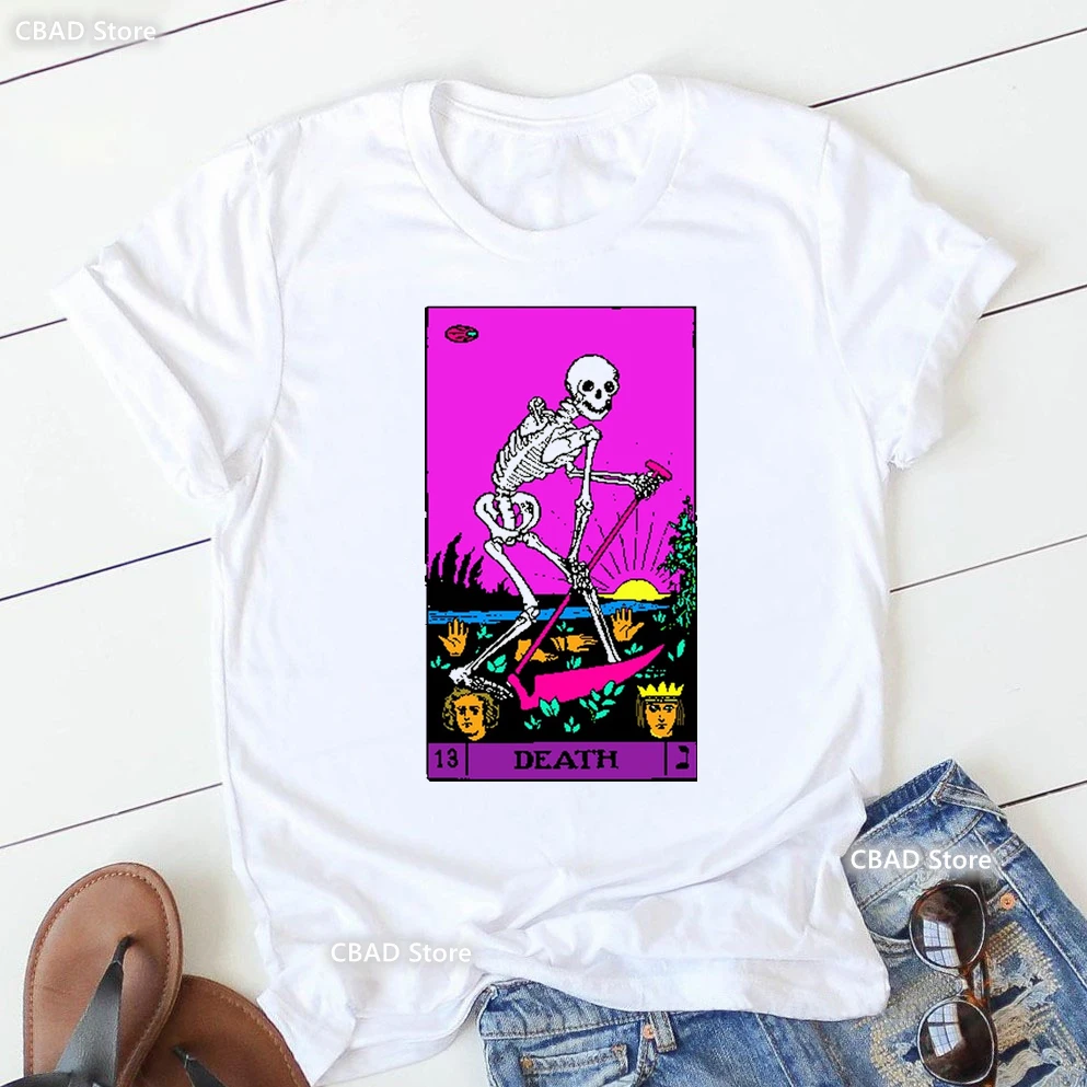 Psychadelic Tarot- The Moon Print Tshirt Women'S Clothing Funny White T Shirt Femme Harajuku Shirt Summer Fashion T-Shirt Female