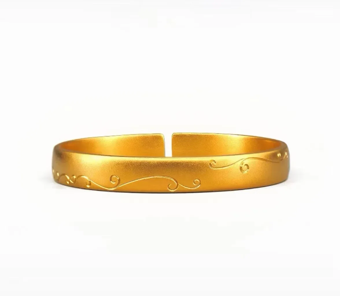 Luxury 24K 9999 Pure Gold real gold Ancient Acacia Vine Bracelet Open Solid Bracelet - Image 6