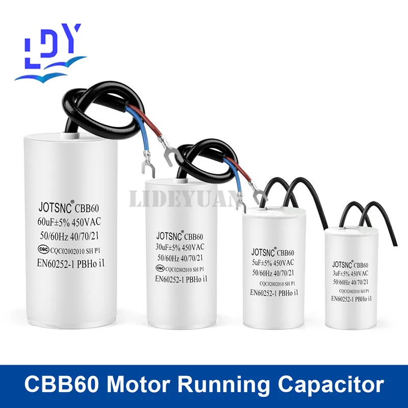 2Pcs CBB60 Motor Running Capacitor450V80UF60UF45UF30UF25UF10UF3UFSeries AC Water Pump Startup Capacitors Start Motor Run 450VAC