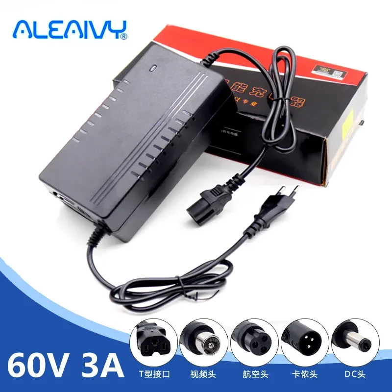 

Aleaivy 60V 3A 18650 Lithium battery Pack Charger 16S tring Constant Current Constant Voltage 67.2V Polymer Charger DC 5.5*2.1mm