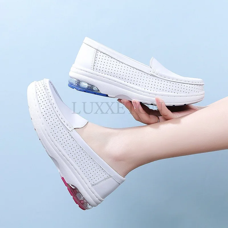

Women Shoes Summer Hollow Leather Air Cushion Hole Shoe Women Single Shoes Breathable Rocking Shoes Medical Work Shoe