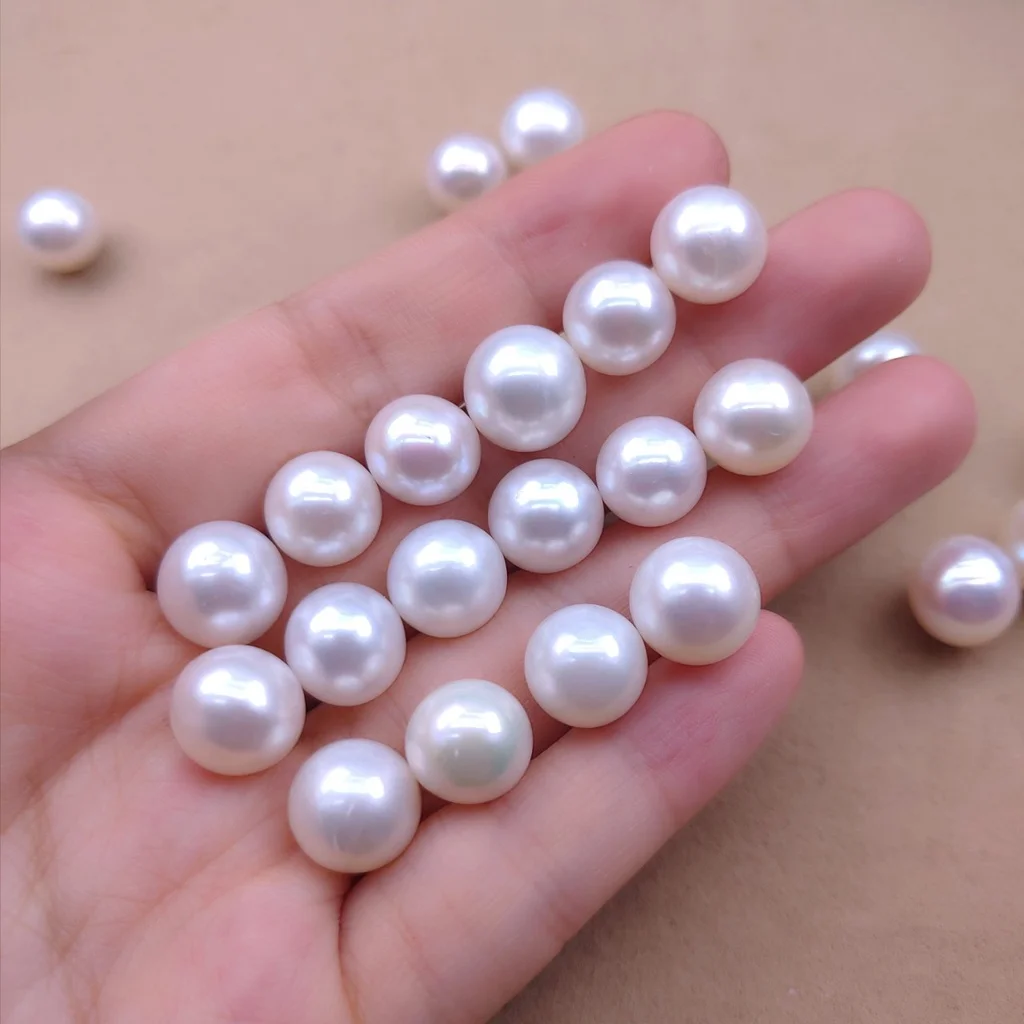 10mm natural near round freshwater pearl DIY earrings, pendant, necklace, semi-finished product with no hole