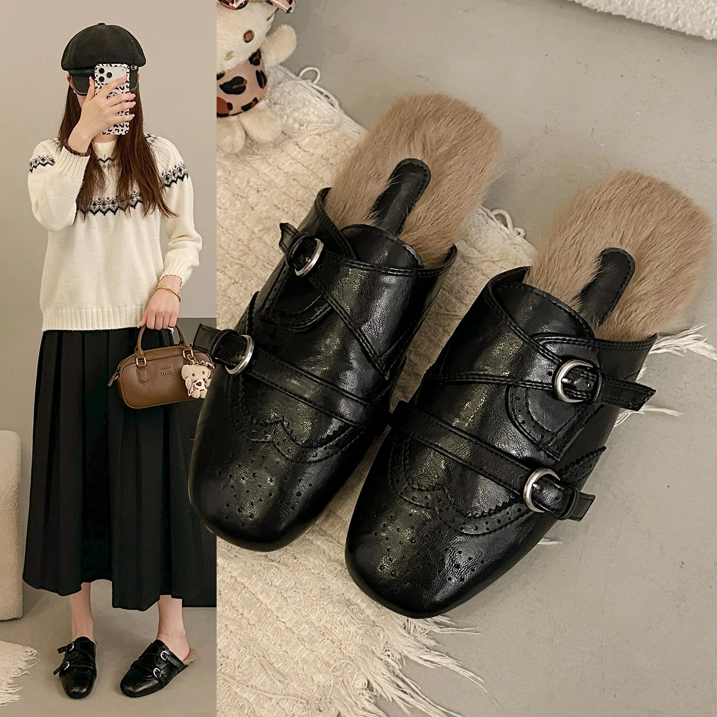 Retro Fall Slippers 2026 Slip On Half Slippers Women Belt Buckle Closed Toe