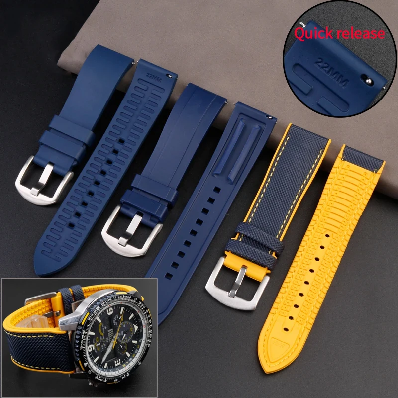 22MM 23MM For Citizen Blue angel second Three generation AT8020 JY8020 8078 nylon rubber watchband Quick release silicone Strap