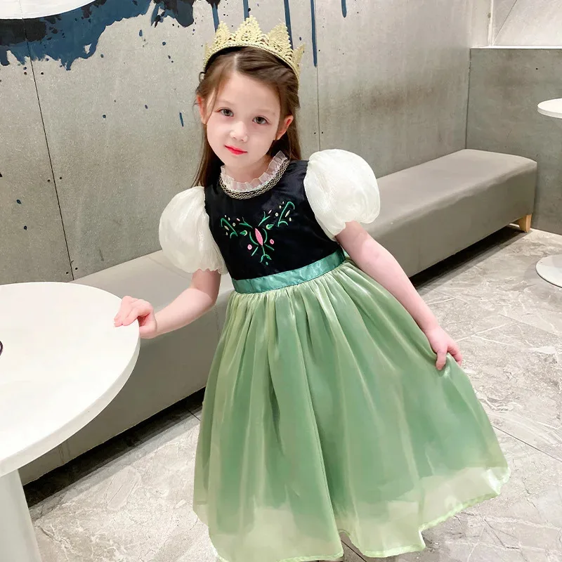 Платье принцессы Анны и Эльзы для девочек, карнавальный костюм, платья Снежной королевы, одежда для маленьких детей, платье, зеленое детское платье на Хэллоуин Платье принцессы Анны и Эльзы для девочек, карнавальный костюм, платья Снежной королевы, одежда для маленьких детей, платье, зеленое детское платье на Хэллоуин