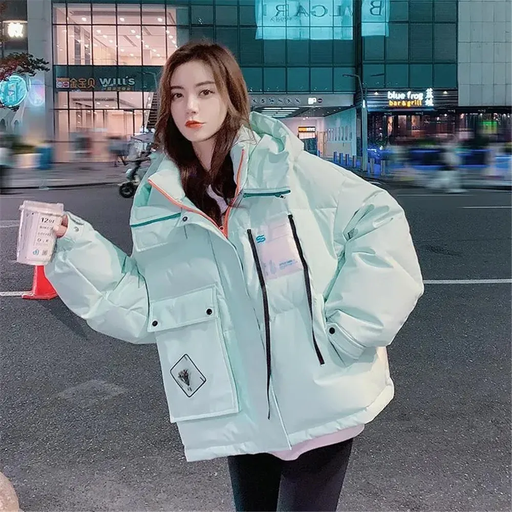 

Korean Thick Casual Harajuku Parkas Women Streetwear Warm Snow Wear Jackets Vintage Oversized Fashion Hoodies Loose Zip Up Coats