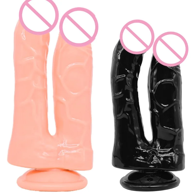 Lesbian Double Dildos Suction Anal Vagina Dick Suction Cup Dildos butt plug Massager Stimulation Adult three colors Couple pussy - view 2