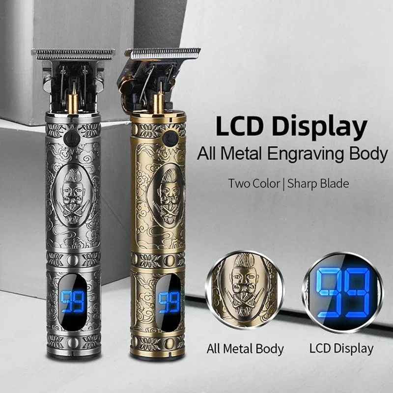 

IRUIBEAUTY ЖК-дисплей, машинки для стрижки волос, цельнометаллический триммер с тиснением, острое лезвие, низкий уровень шума, парикмахерская, гравировка, укладка