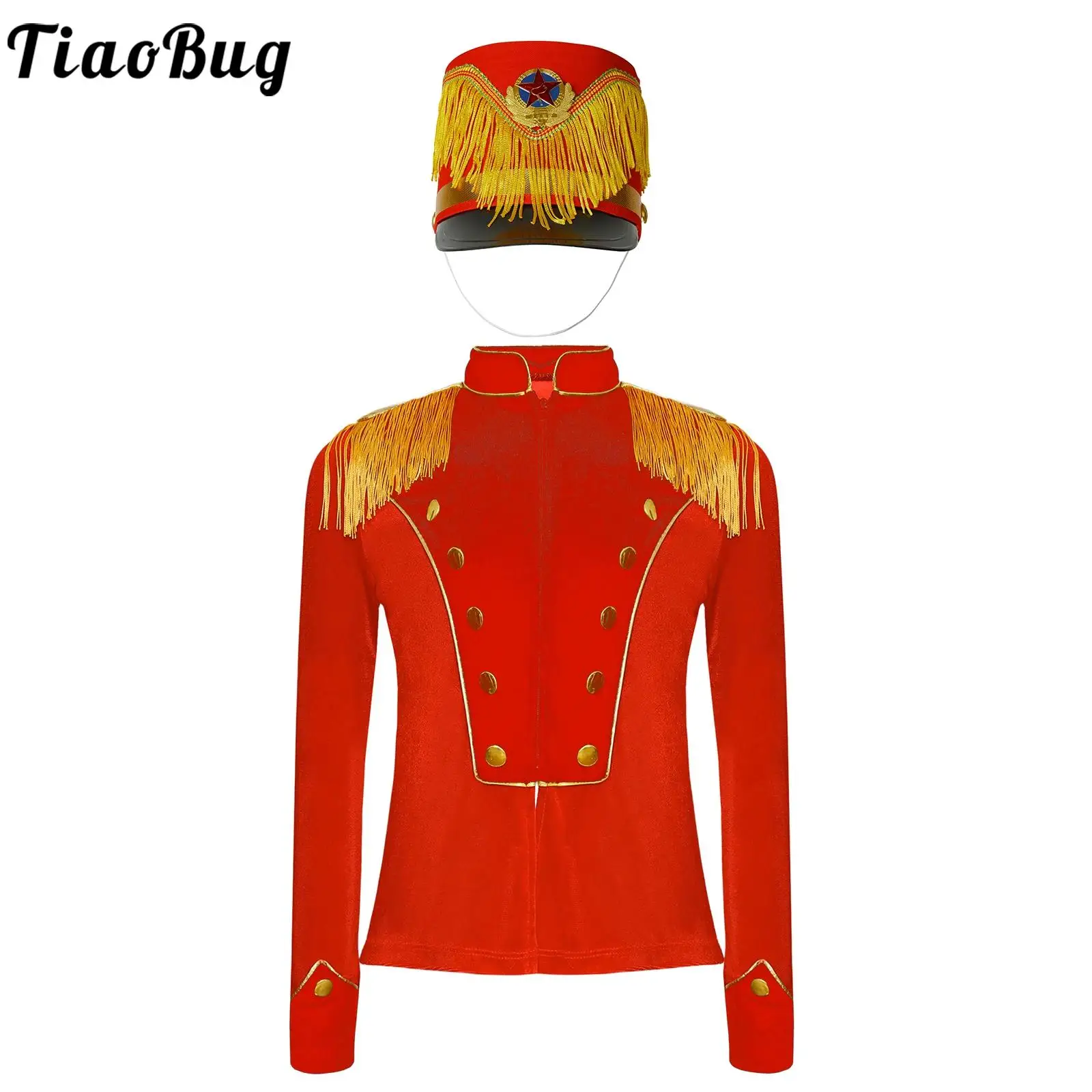 Children Circus Ringmaster Marching Band Costume Honor Guard Uniform Long Sleeve Fringe Velvet Jacket Halloween Fancy Dress Up