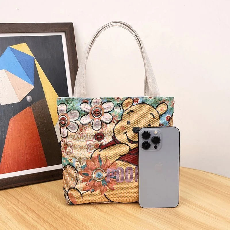 Disney Cartoon Mickey Crossbody Bag Anime Peripheral Pattern Large Capacity Outdoor Casual Tote Bags Winnie Canvas Handbags Gift