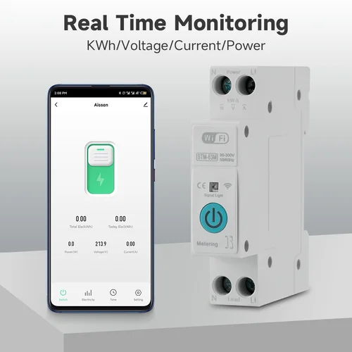 Imagen 2 del producto TUYA WIFI interruptor inteligente disyuntor 63A 1P medición de potencia monitoreo temporizador relé para hogar inteligente Control remoto inalámbrico