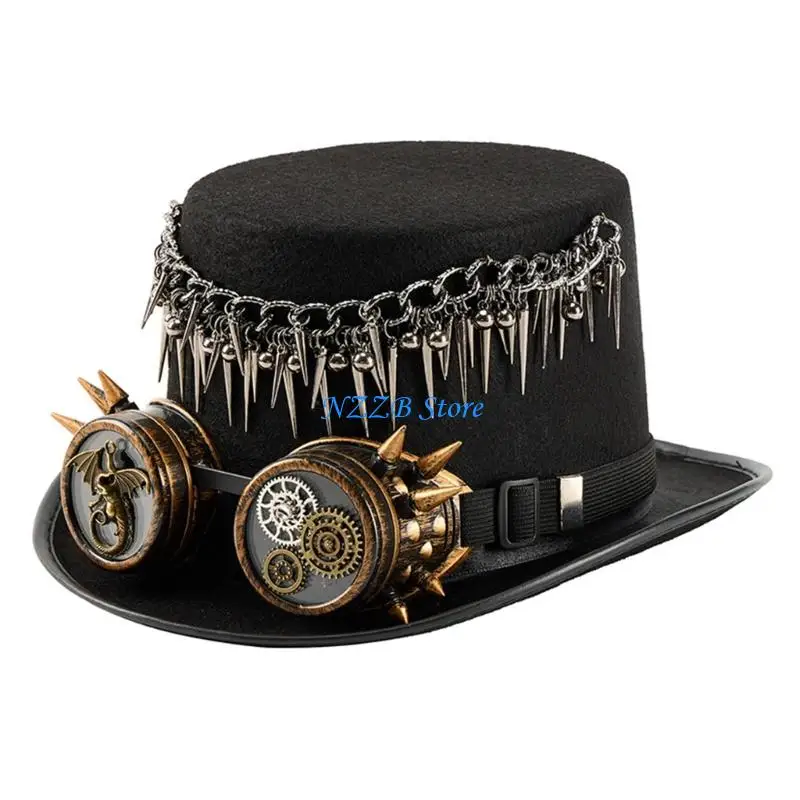 

T21F Steampunk Hat With Detachable Goggles Gothic Top Hat Festival Head Accessory For Halloween Costume And Theme Parties
