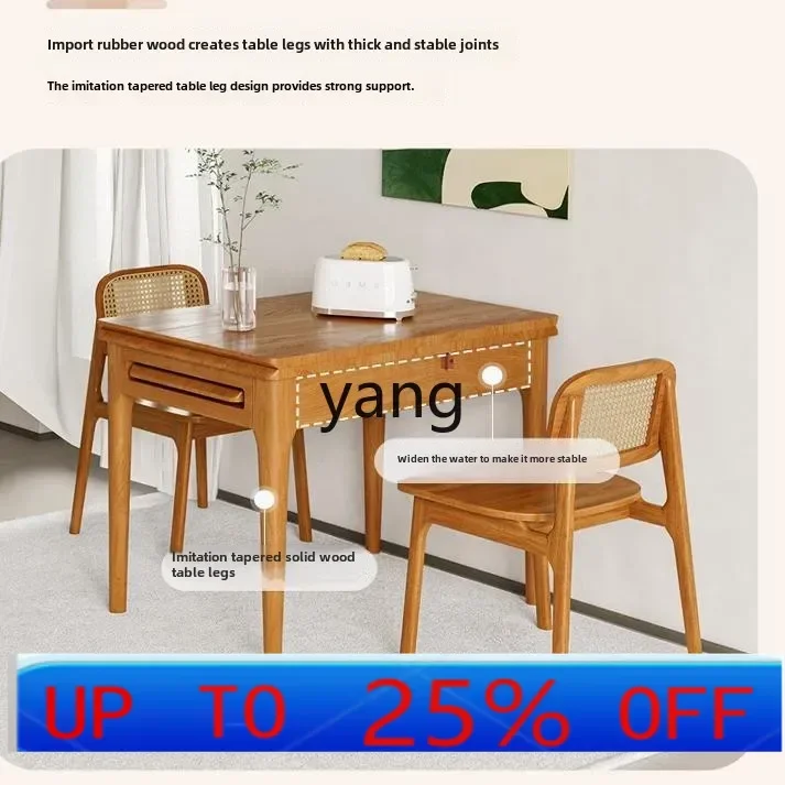 LH retractable dining table and chair combination household foldable cherry medium and antique solid wood square table