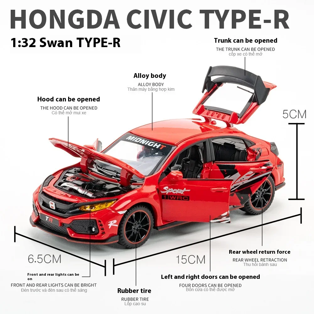 1/32 Honda Civic Type-R Super Modified Sport Car Alloy Metal Diecast Model Car Collection Modle Ornaments Gifts for Boyfriend