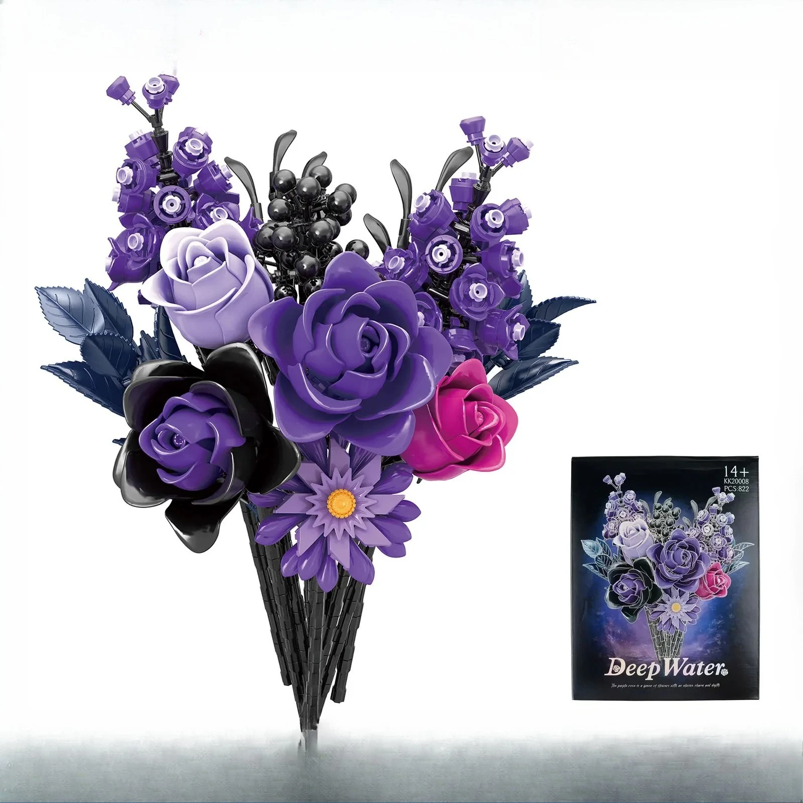 

Purple Rose Gothic Bouquet Building Blocks Flowers Artificial Flowers Botanical for Home Decor Valentines Mother's Day Gift