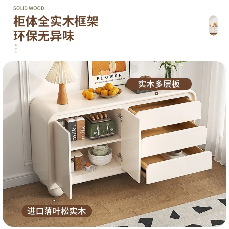 Cream wind baking paint solid wood dining side cabinet household living room side kitchen locker furniture mover