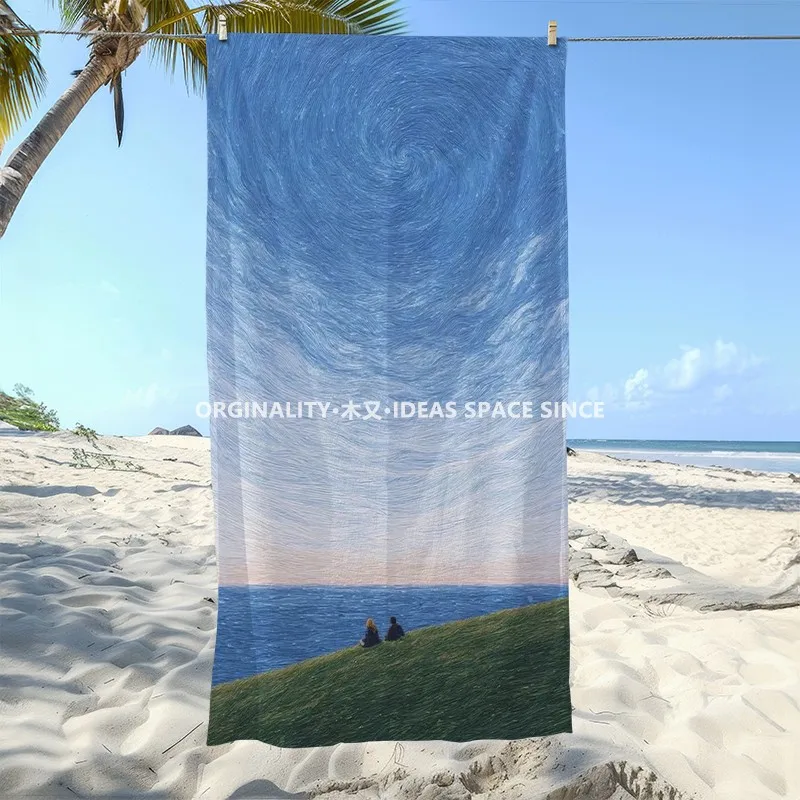 

Van Gogh Style Couple Seaside Beach Towel Patterned Sunscreen And Windproof Suitable For Swimming Pool Camping Travel