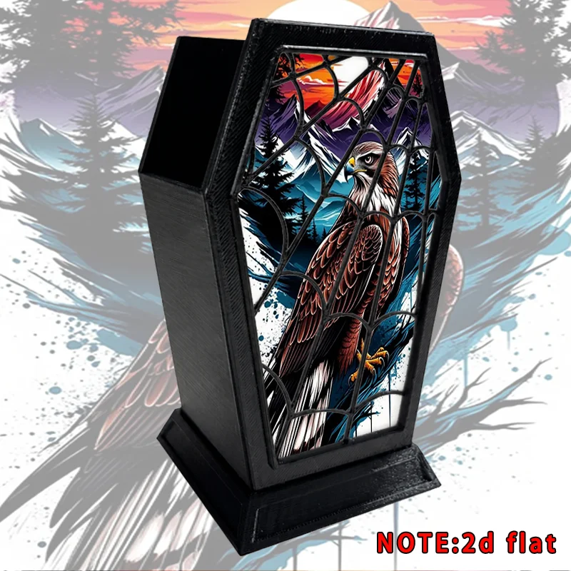 Eagle Mountain Sunset Scenery Pen Holder 2D Flat Coffin Shape Desk Organizer Home Office Desktop Storage Decor Gift